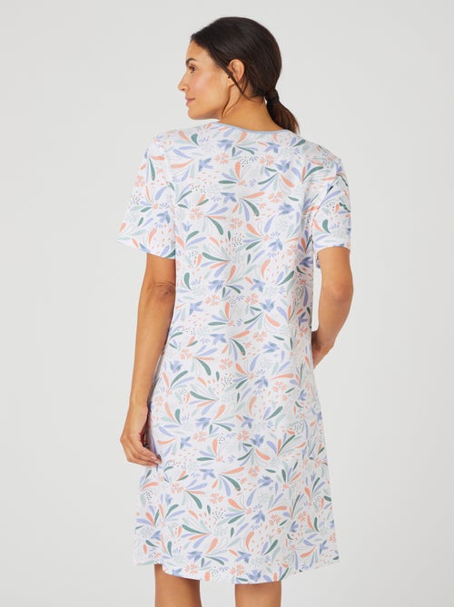 Chemise de nuit maille jersey graphique pur coton peigné - Damart - Kiabi