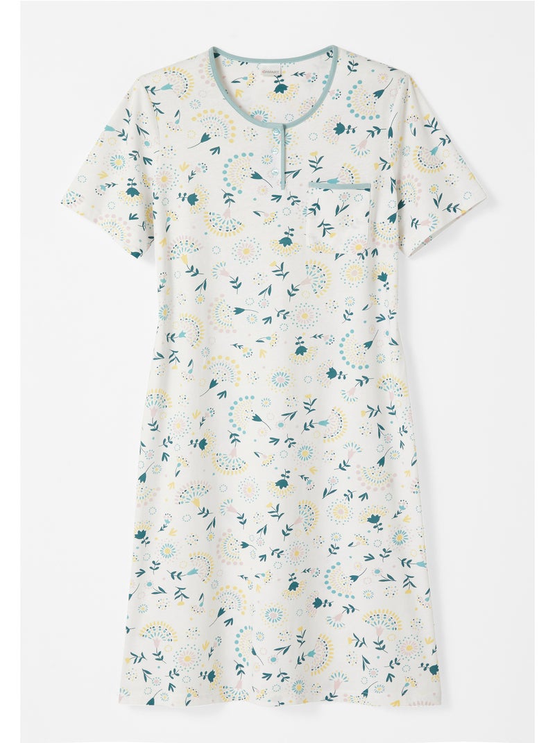 Chemise de nuit maille jersey graphique pur coton peigné - Damart Bleu - Kiabi