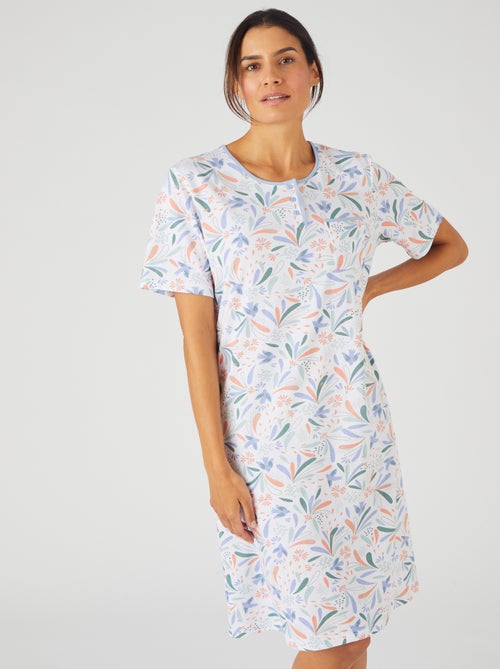Chemise de nuit maille jersey graphique pur coton peigné - Damart - Kiabi