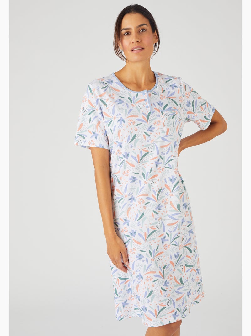 Chemise de nuit maille jersey graphique pur coton peigné - Damart Bleu - Kiabi