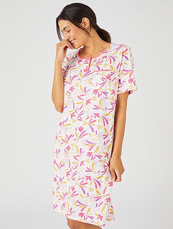 Chemise de nuit maille jersey graphique pur coton peigné - Damart