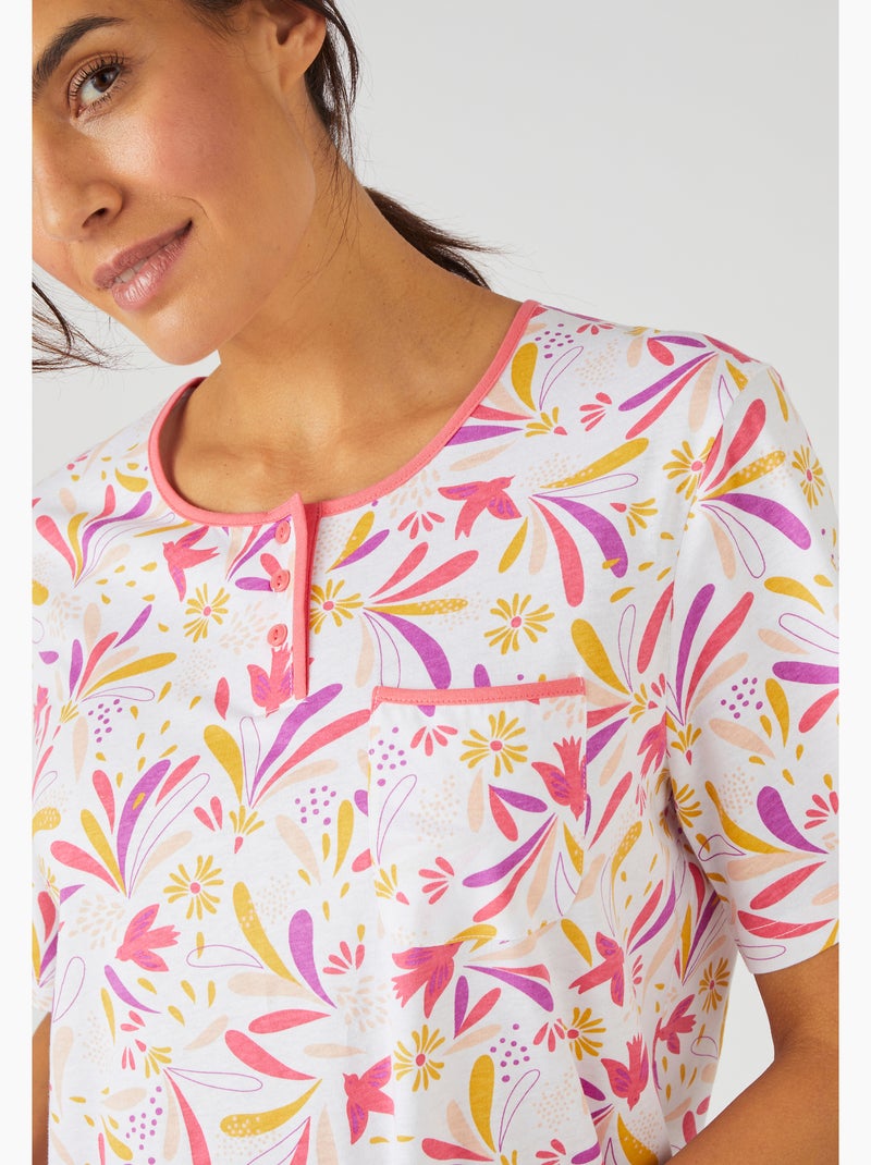 Chemise de nuit maille jersey graphique pur coton peigné - Damart Rouge - Kiabi