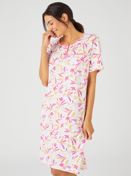 Chemise de nuit maille jersey graphique pur coton peigné - Damart - Kiabi
