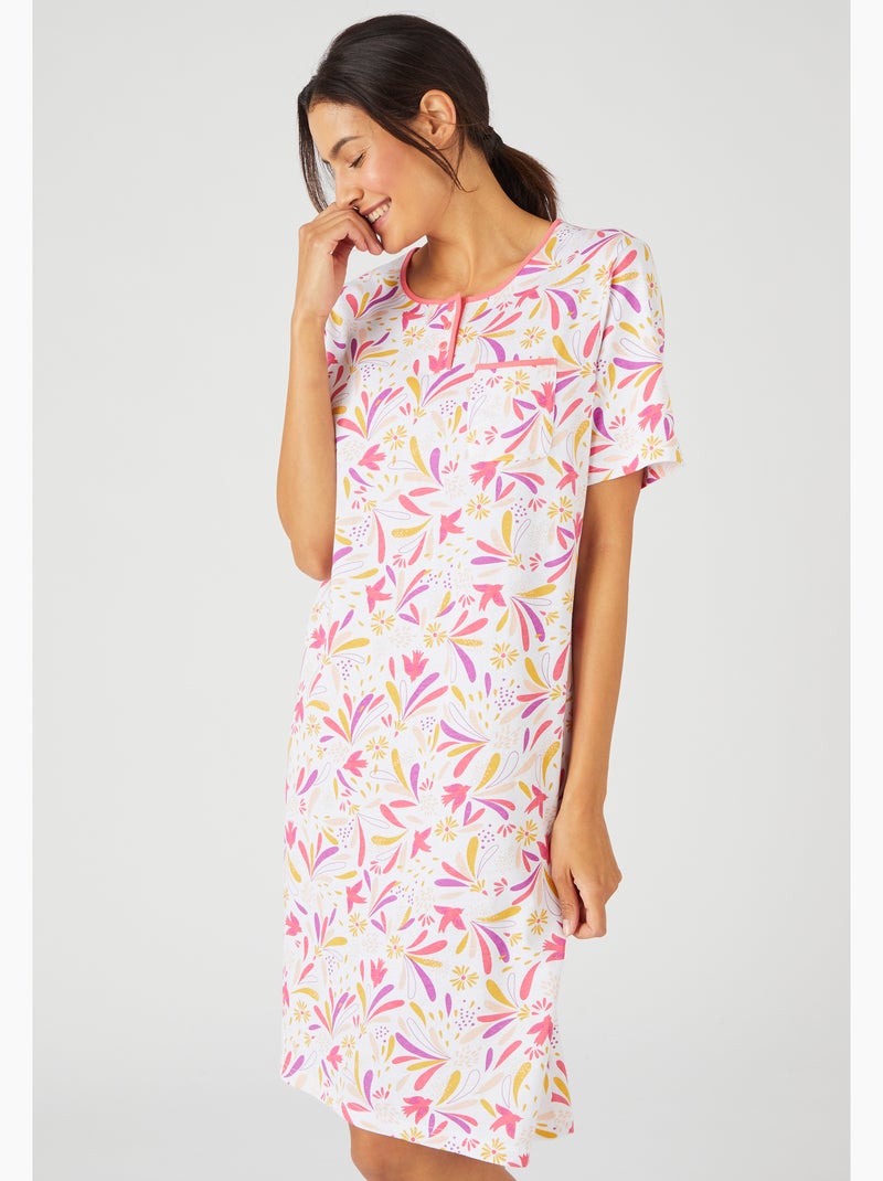 Chemise de nuit maille jersey graphique pur coton peigné - Damart Rouge - Kiabi