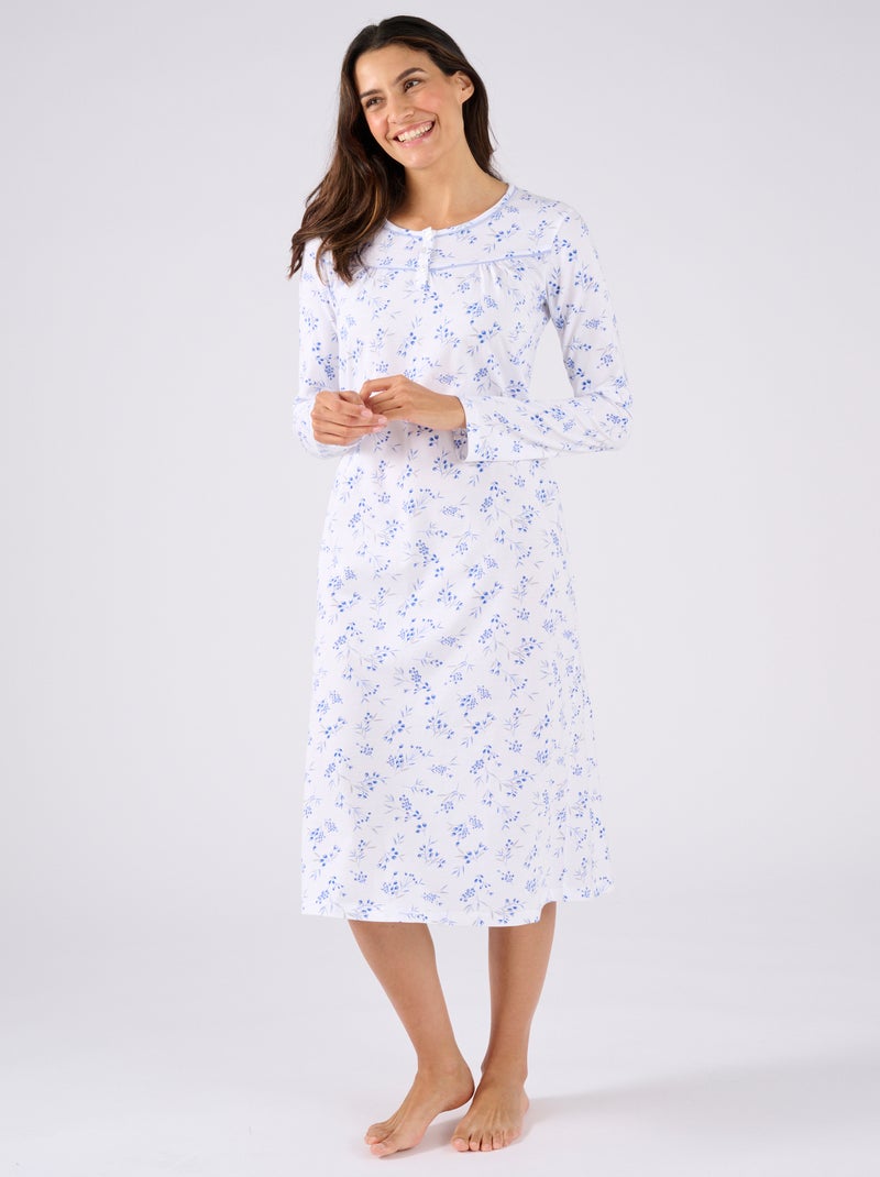 Chemise de nuit maille jersey pur coton - Damart Bleu - Kiabi