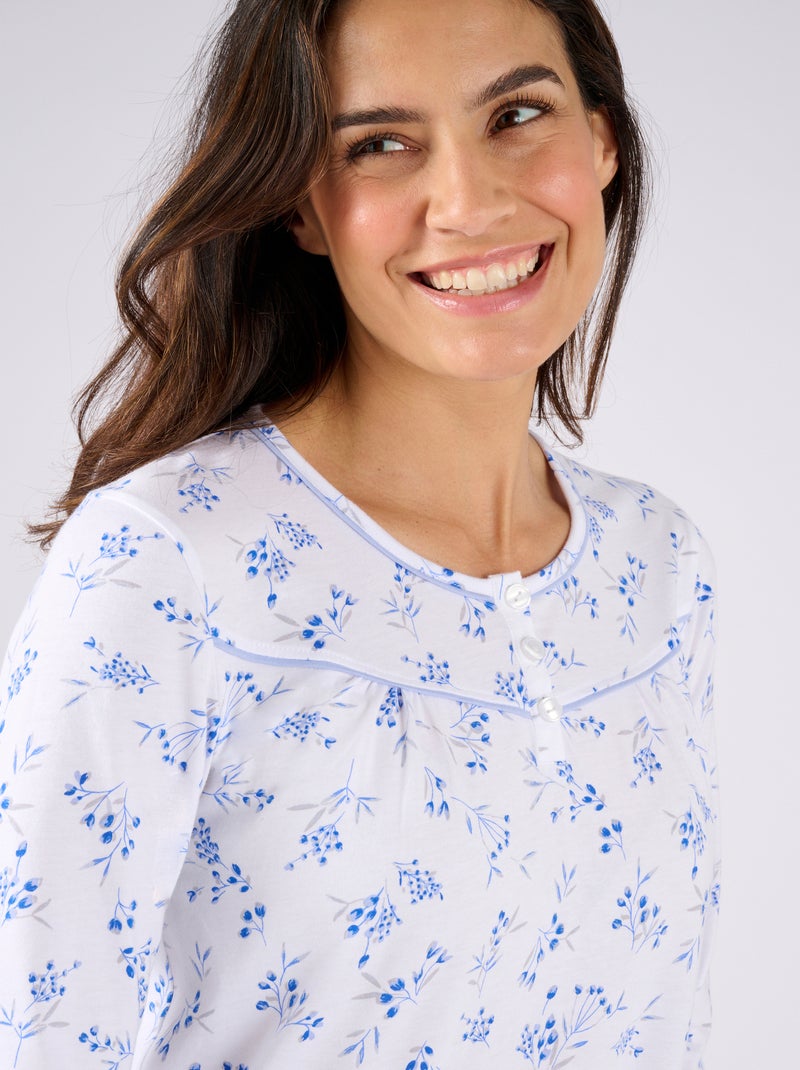Chemise de nuit maille jersey pur coton - Damart Bleu - Kiabi