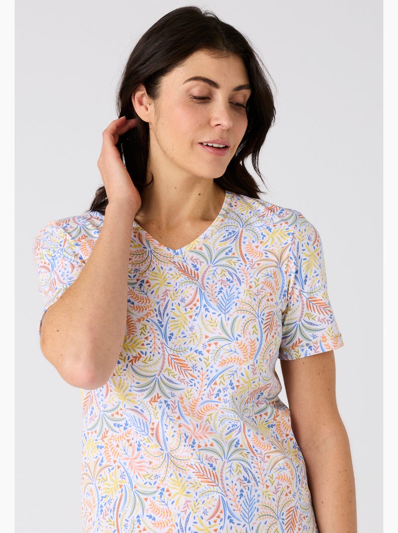 Chemise de nuit maille jersey pur coton peigné - Damart Bleu clair - Kiabi