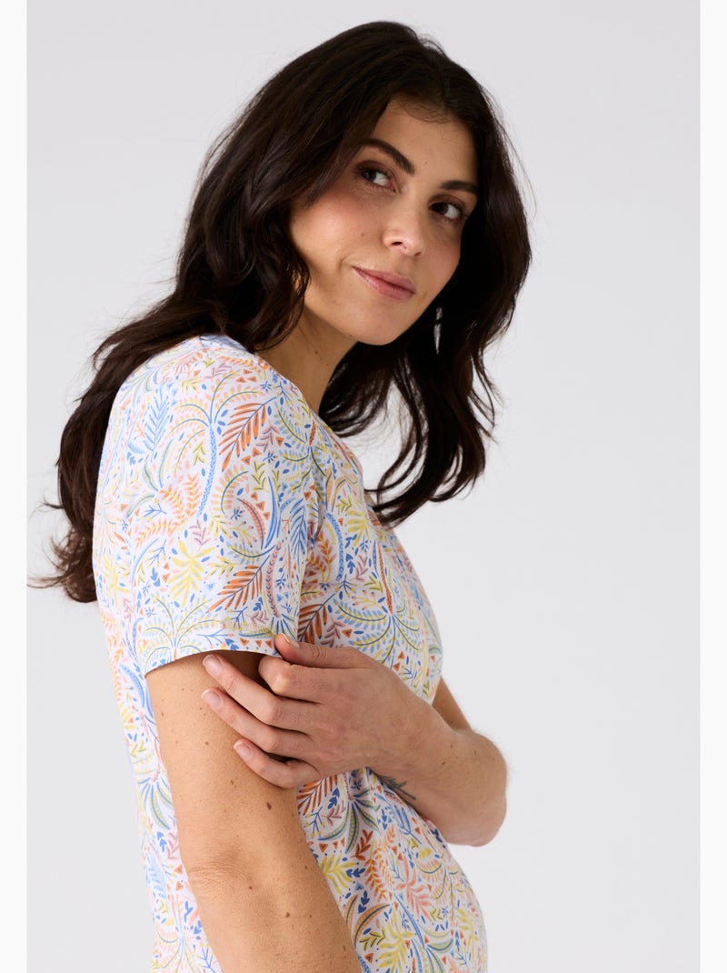 Chemise de nuit maille jersey pur coton peigné - Damart Bleu clair - Kiabi