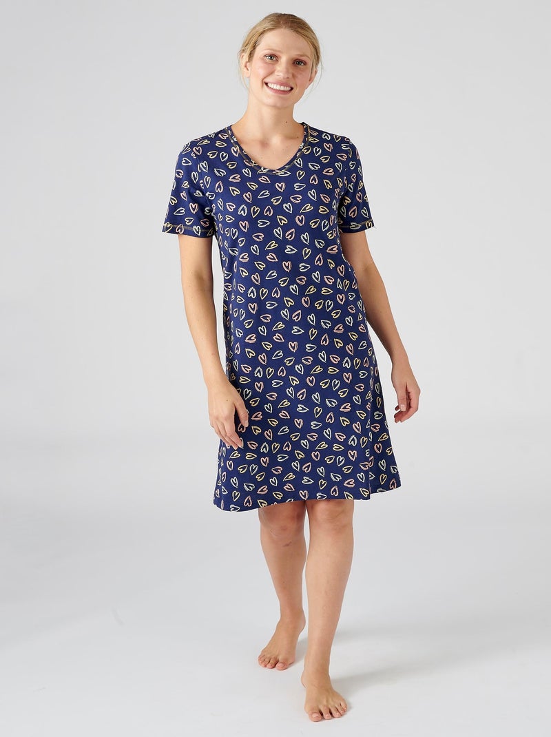 Chemise de nuit maille jersey pur coton peigné - Damart Bleu - Kiabi