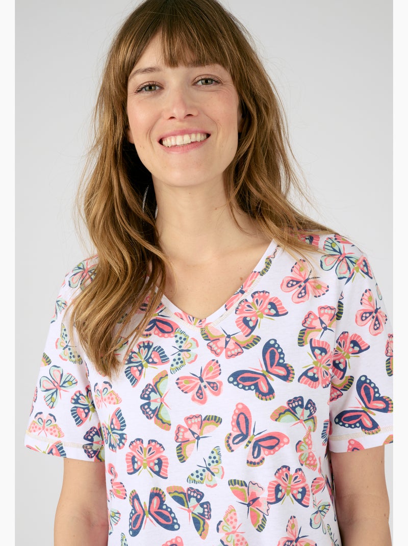 Chemise de nuit maille jersey pur coton peigné - Damart Rose - Kiabi