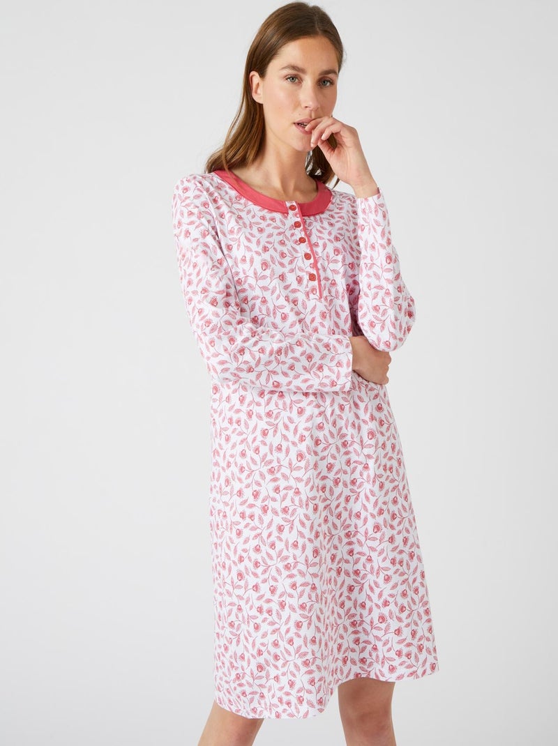 Chemise de nuit maille jersey pur coton peigné - Damart Rouge - Kiabi