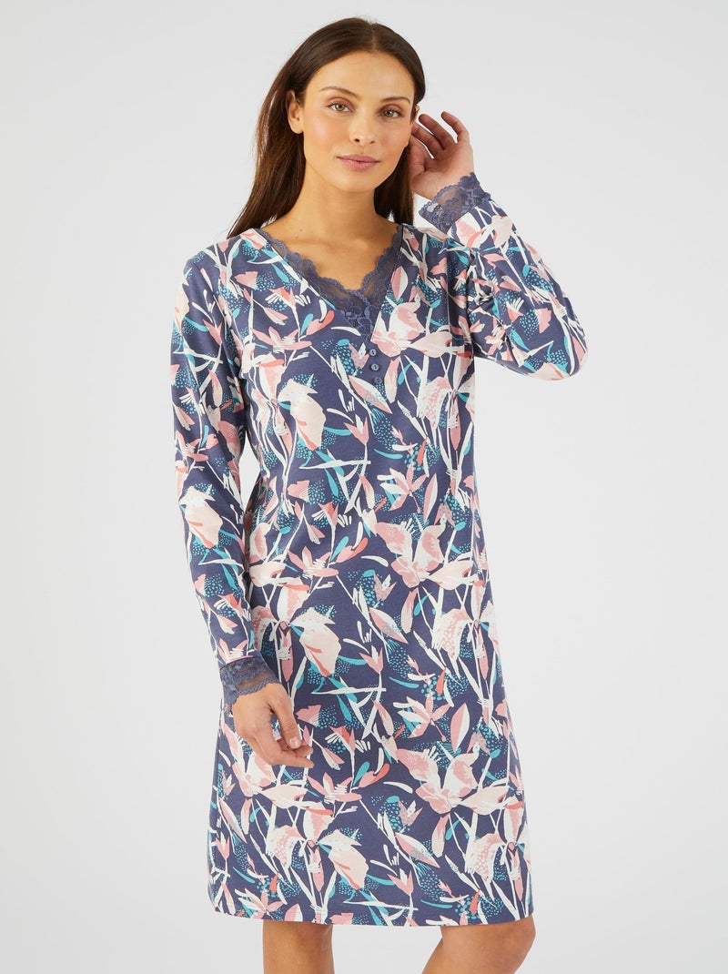 Chemise de nuit maille Thermolactyl recyclée - Damart Bleu marine - Kiabi