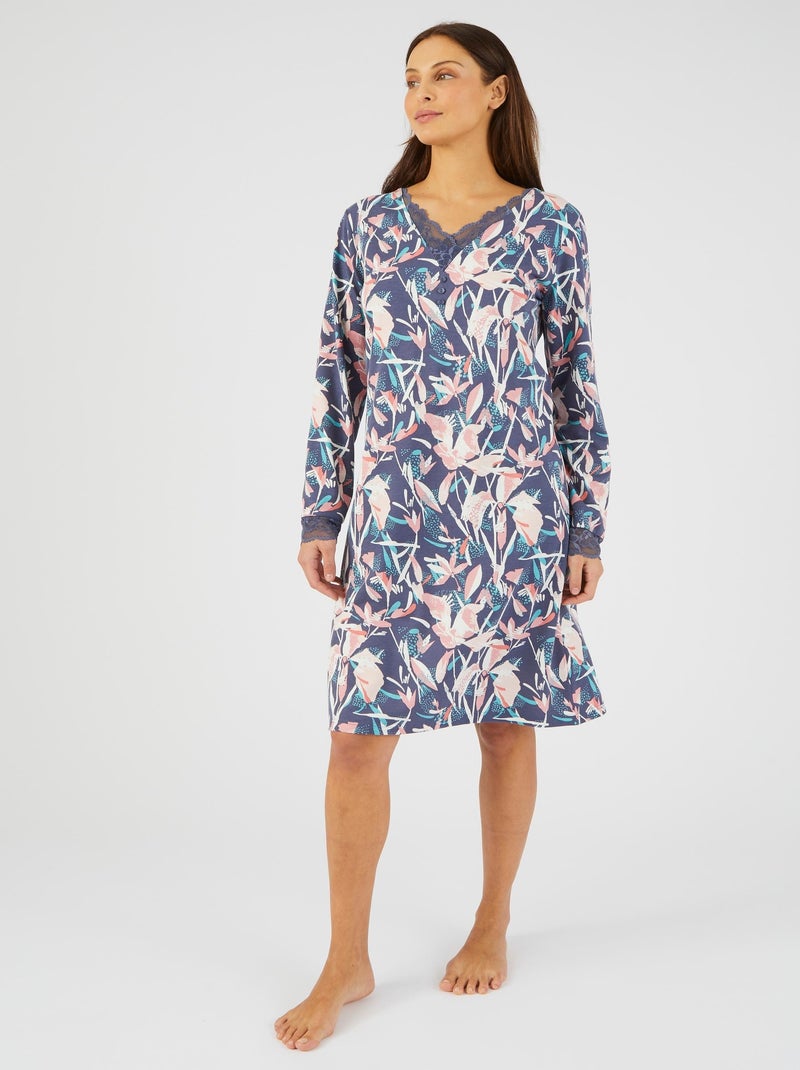 Chemise de nuit maille Thermolactyl recyclée - Damart Bleu marine - Kiabi