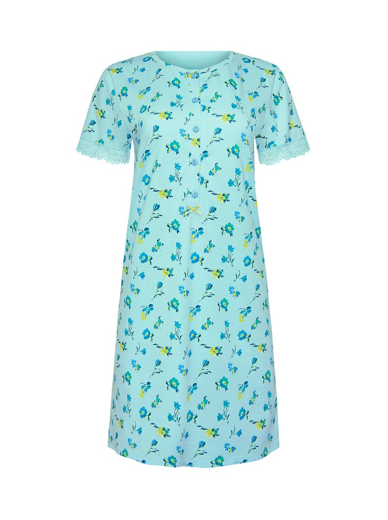 Chemise de nuit manches courtes BLOOMY Bleu - Kiabi