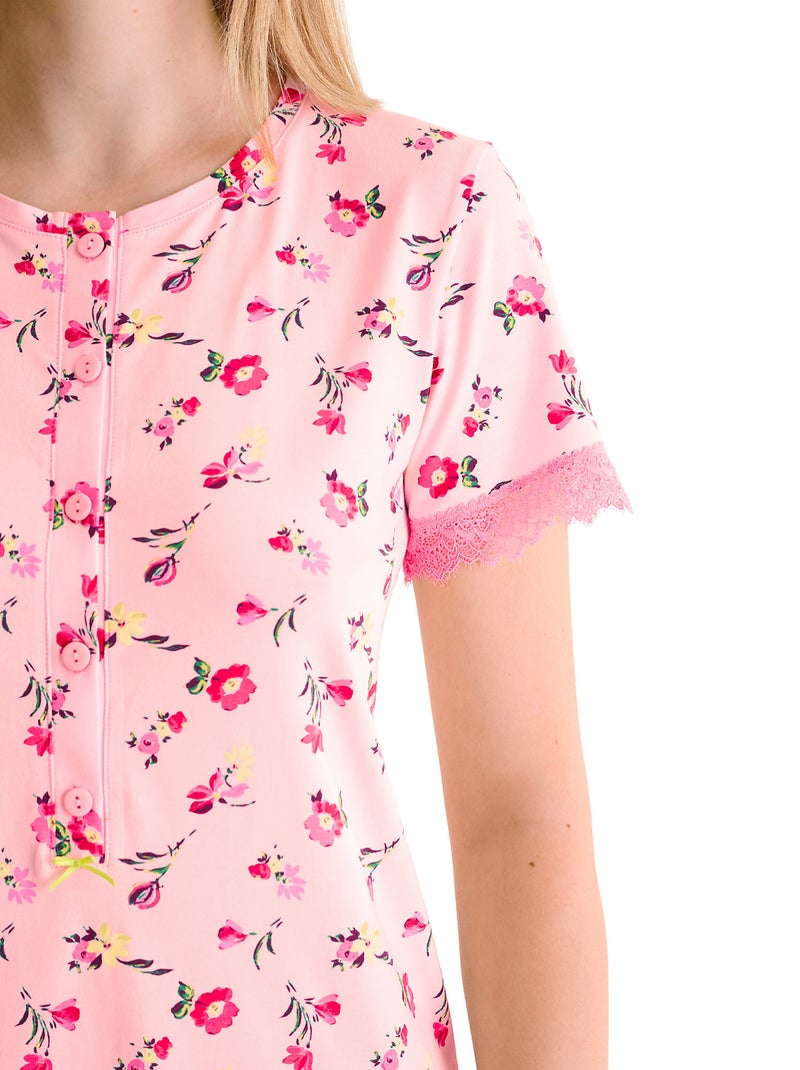 Chemise de nuit manches courtes BLOOMY Rose - Kiabi