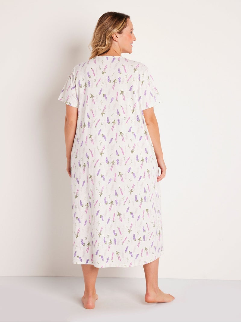 Chemise De Nuit Courte Manches – Joli Motif Multicolore – Taille 42 – Jamais Portée