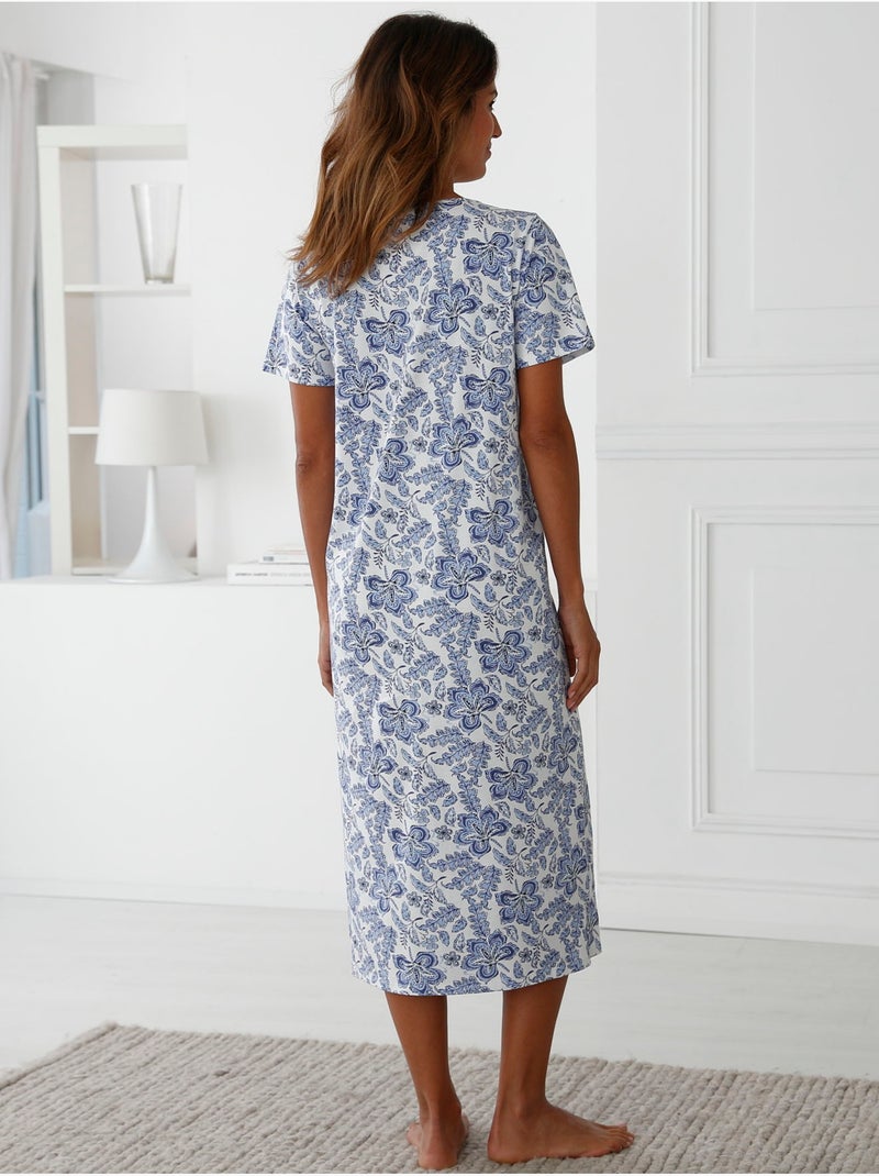 Chemise de nuit manches courtes coton - DAXON Bleu Multicolore - Kiabi