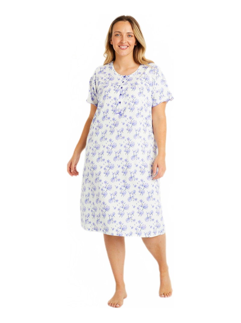 Chemise de nuit manches courtes fleurie Bleu - Kiabi