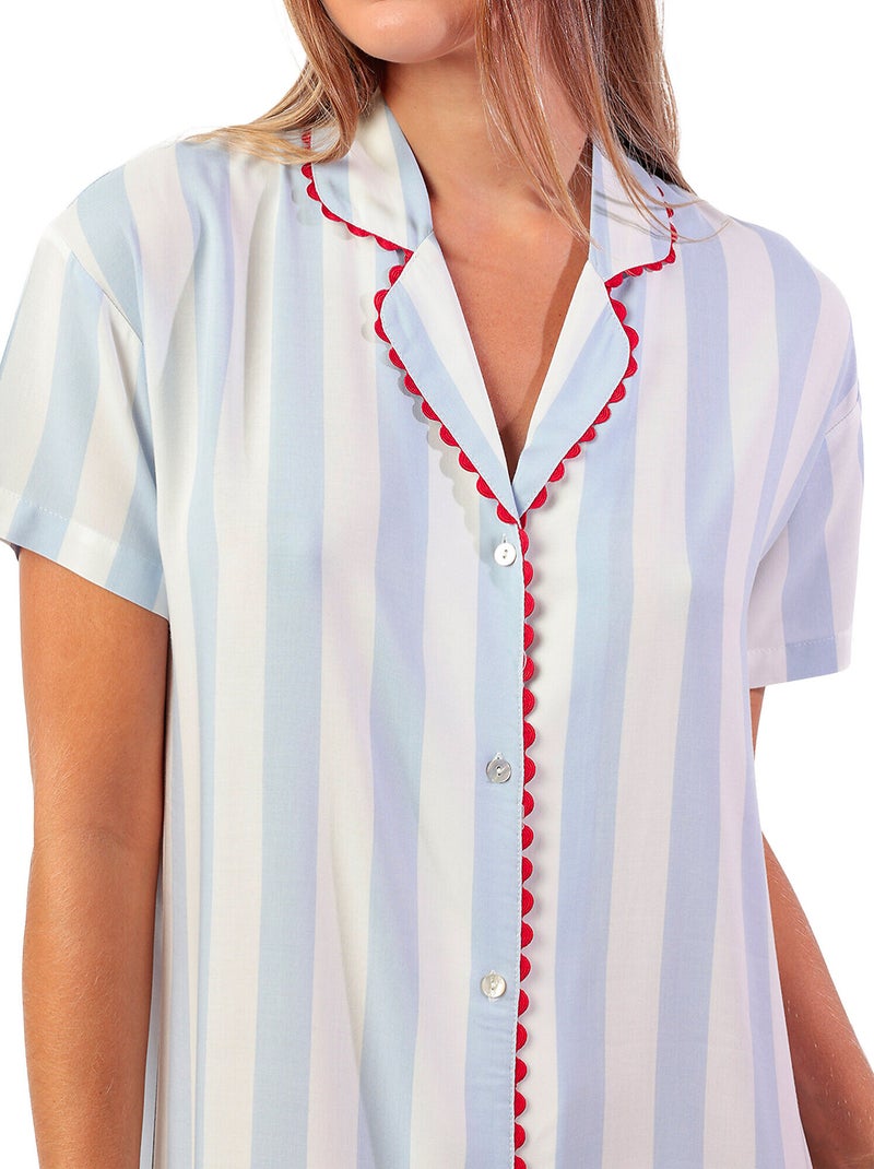 Chemise de nuit manches courtes Light Stripes Bleu - Kiabi
