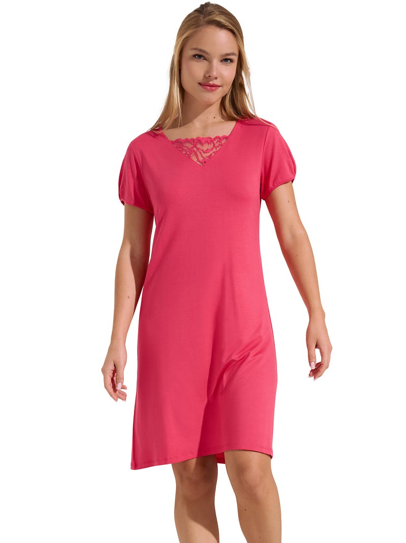 Chemise de nuit manches courtes Naty Orange corail - Kiabi