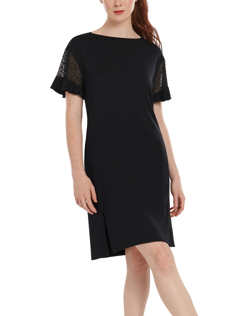 Chemise de nuit manches courtes Smooth Noir - Kiabi