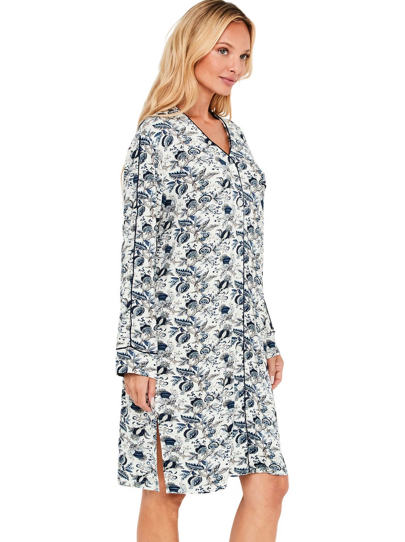 Chemise de nuit manches longues chic bamboo Bleu - Kiabi