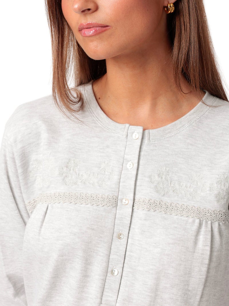 Chemise de nuit manches longues Classic Interlock Gris - Kiabi