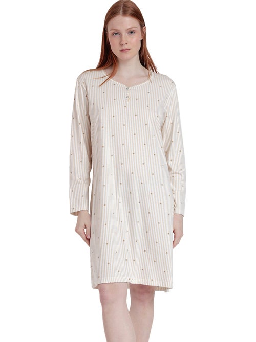 Chemise de nuit manches longues col rond Stripes And Stars - Kiabi Chemise de nuit manches longues col rond Stripes And Stars - Kiabi