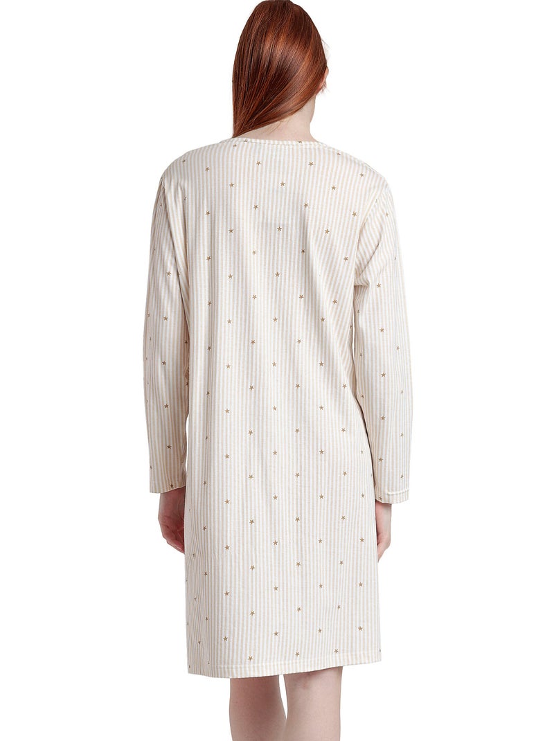 Chemise de nuit manches longues col rond Stripes And Stars Beige - Kiabi
