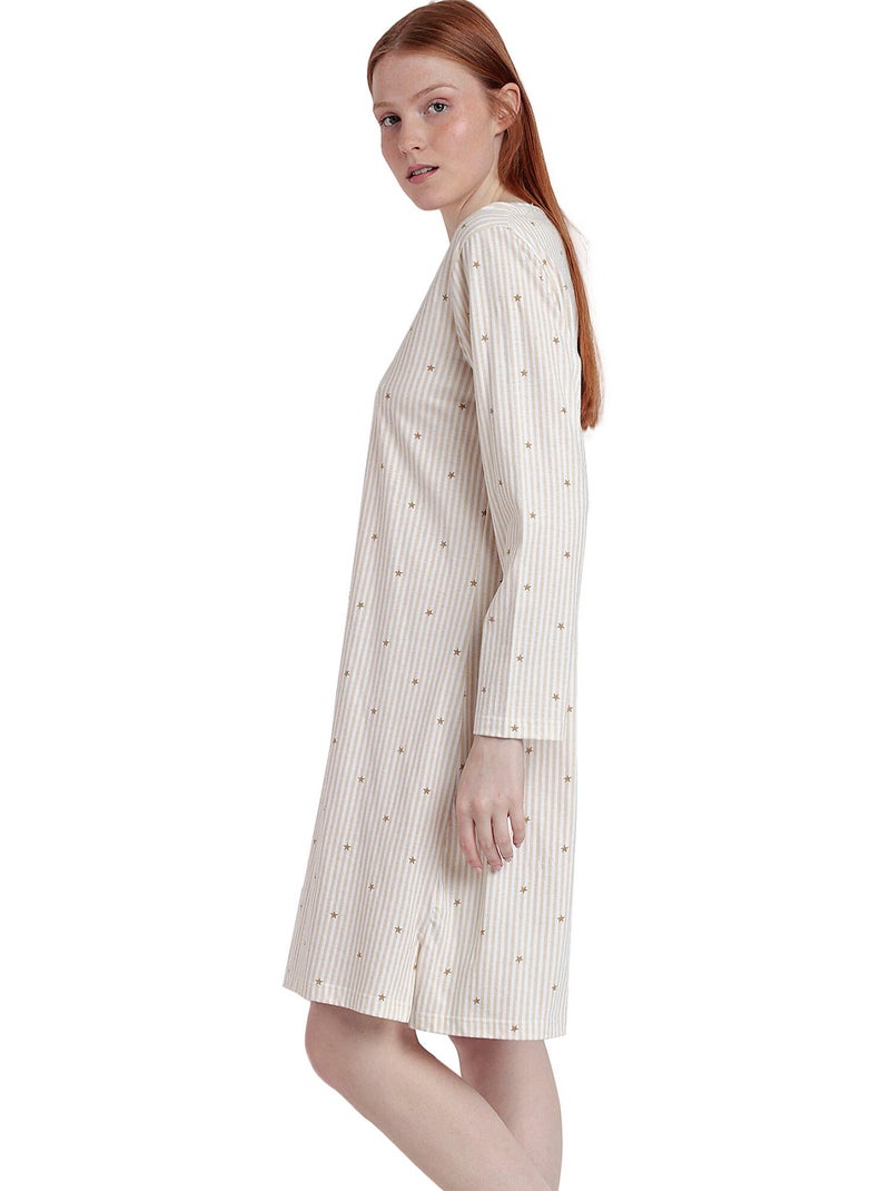 Chemise de nuit manches longues col rond Stripes And Stars Beige - Kiabi