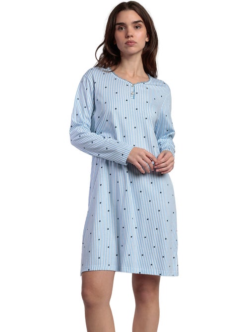 Chemise de nuit manches longues col rond Stripes And Stars - Kiabi Chemise de nuit manches longues col rond Stripes And Stars - Kiabi