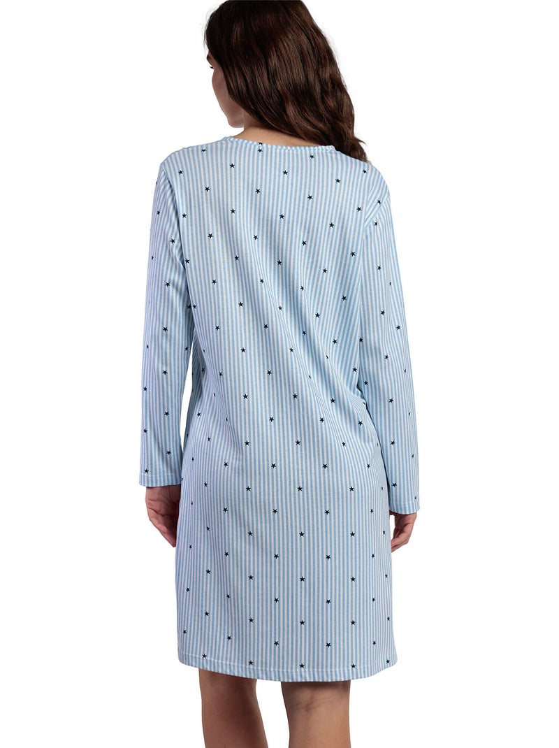 Chemise de nuit manches longues col rond Stripes And Stars Bleu - Kiabi