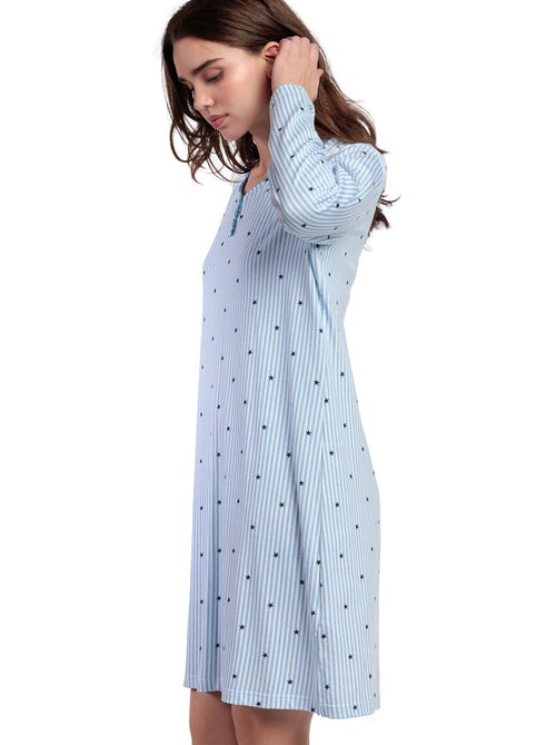 Chemise de nuit manches longues col rond Stripes And Stars - Kiabi Chemise de nuit manches longues col rond Stripes And Stars - Kiabi