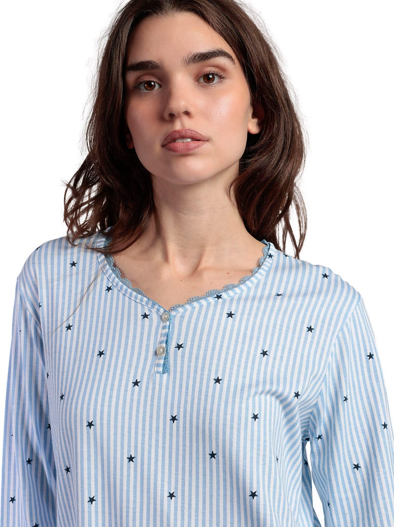 Chemise de nuit manches longues col rond Stripes And Stars Bleu - Kiabi