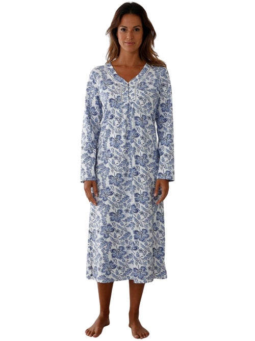 Chemise de nuit manches longues coton - DAXON - Kiabi