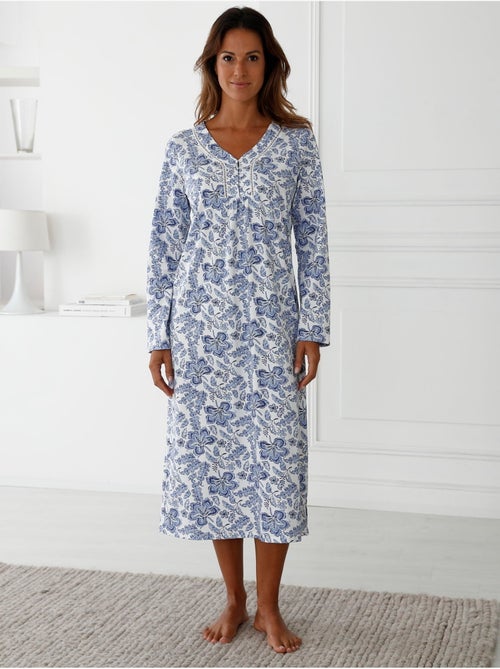 Chemise de nuit manches longues coton - DAXON - Kiabi