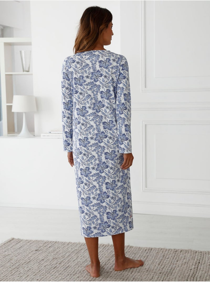 Chemise de nuit manches longues coton - DAXON Bleu Multicolore - Kiabi