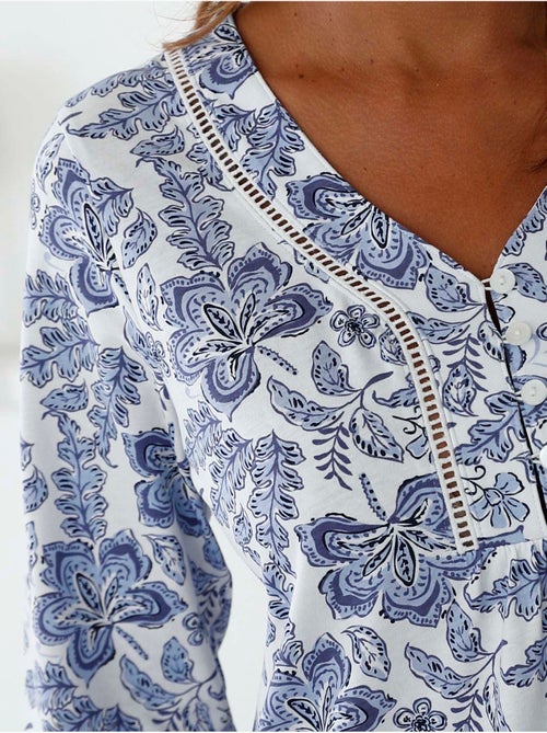Chemise de nuit manches longues coton - DAXON - Kiabi