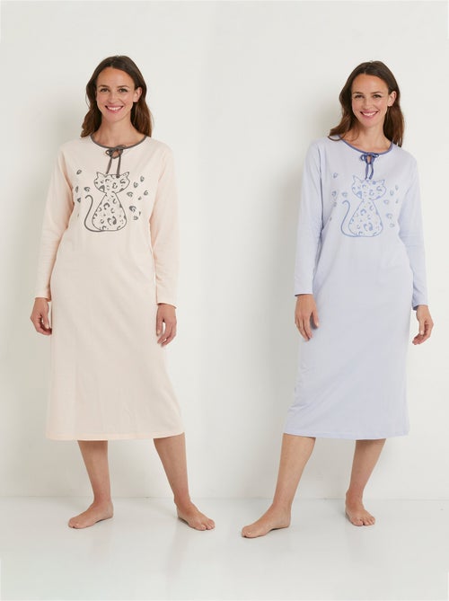 Chemise de nuit manches longues coton - lot de 2 - Afibel - Kiabi