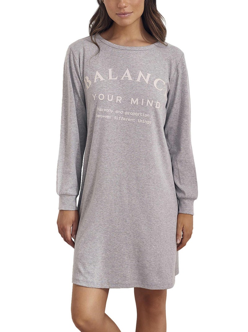 Chemise de nuit manches longues Cotton Gris - Kiabi