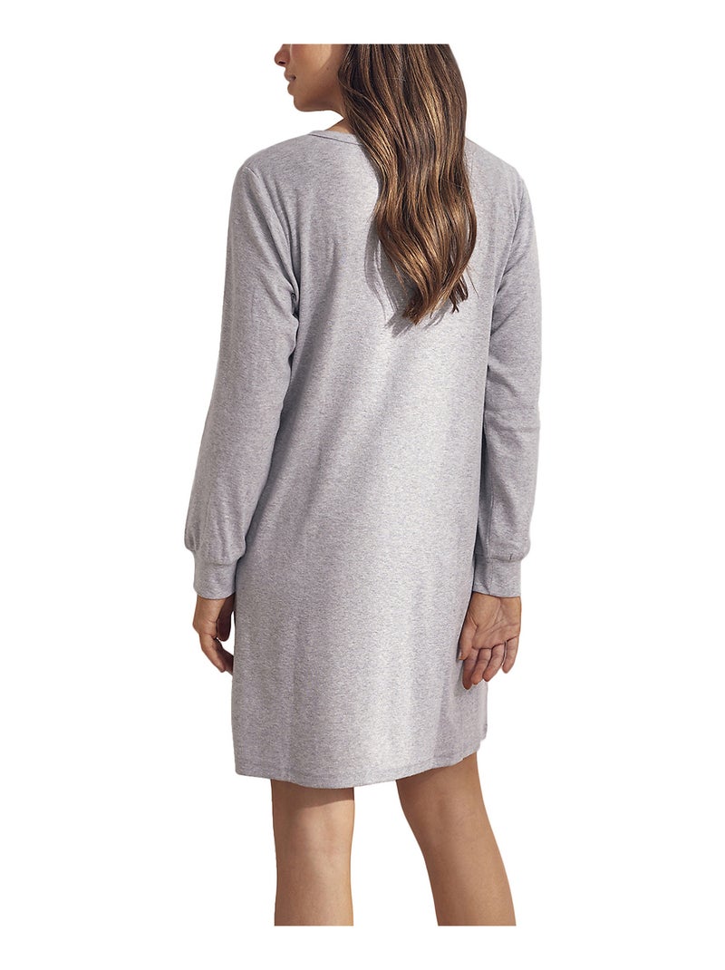 Chemise de nuit manches longues Cotton Gris - Kiabi