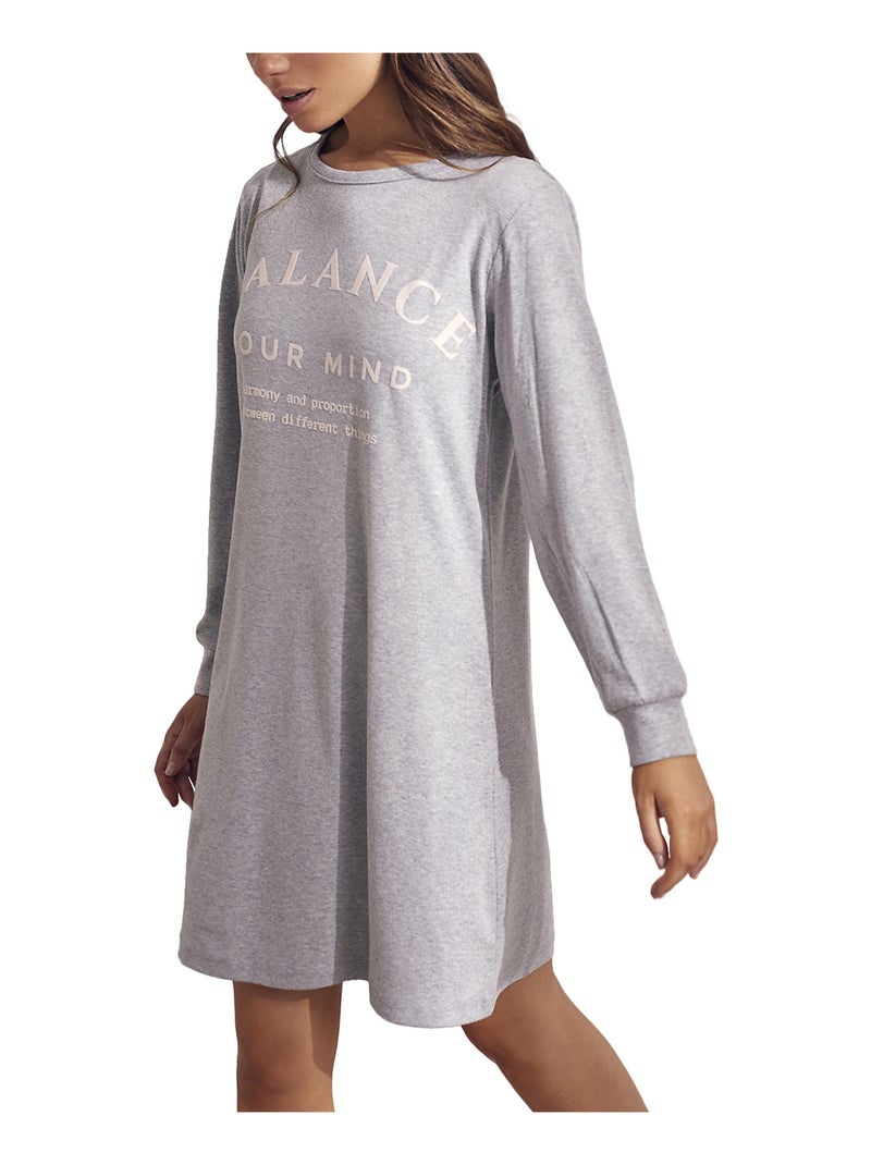 Chemise de nuit manches longues Cotton Gris - Kiabi