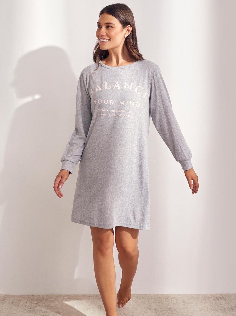 Chemise de nuit manches longues Cotton Gris - Kiabi
