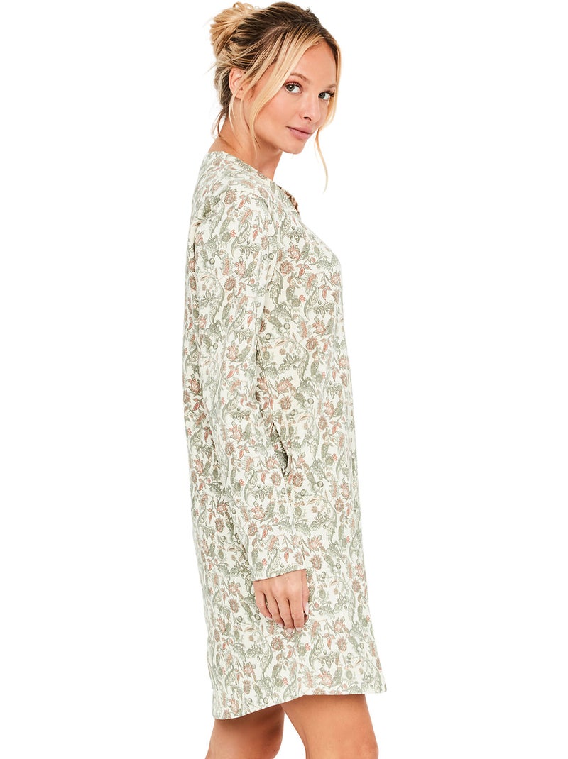 Chemise de nuit manches longues cotton layer Ecru - Kiabi