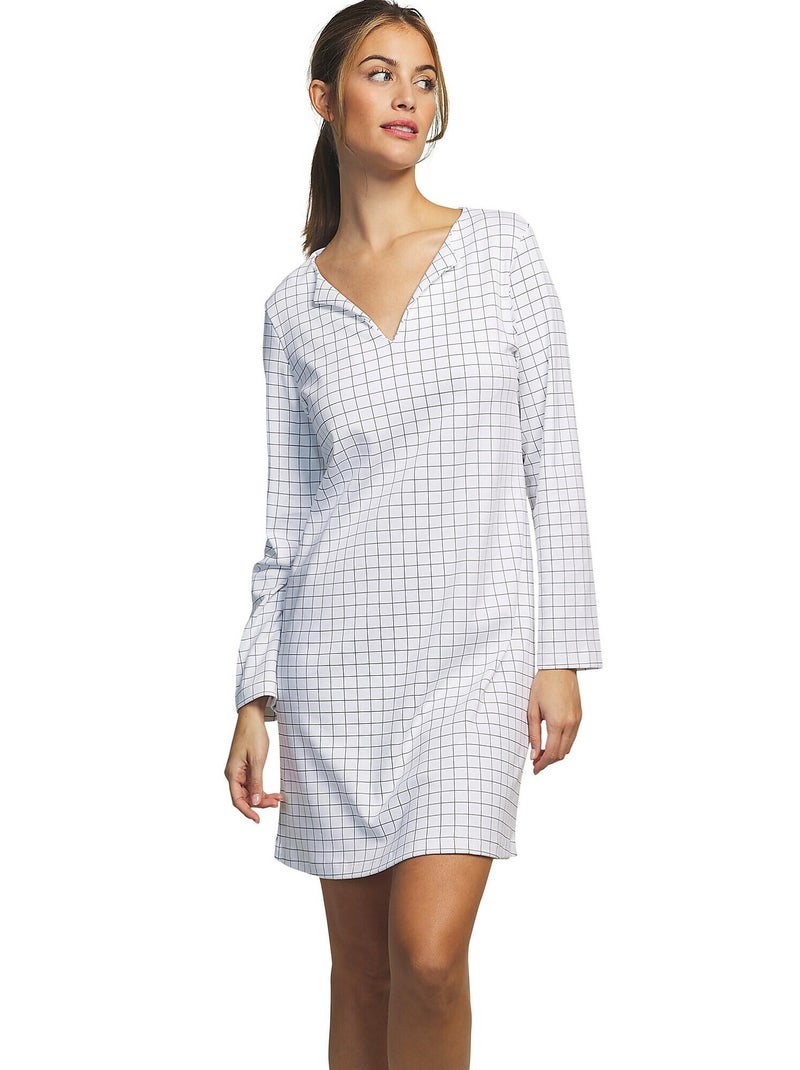 Chemise de nuit manches longues Cuadros Gris - Kiabi