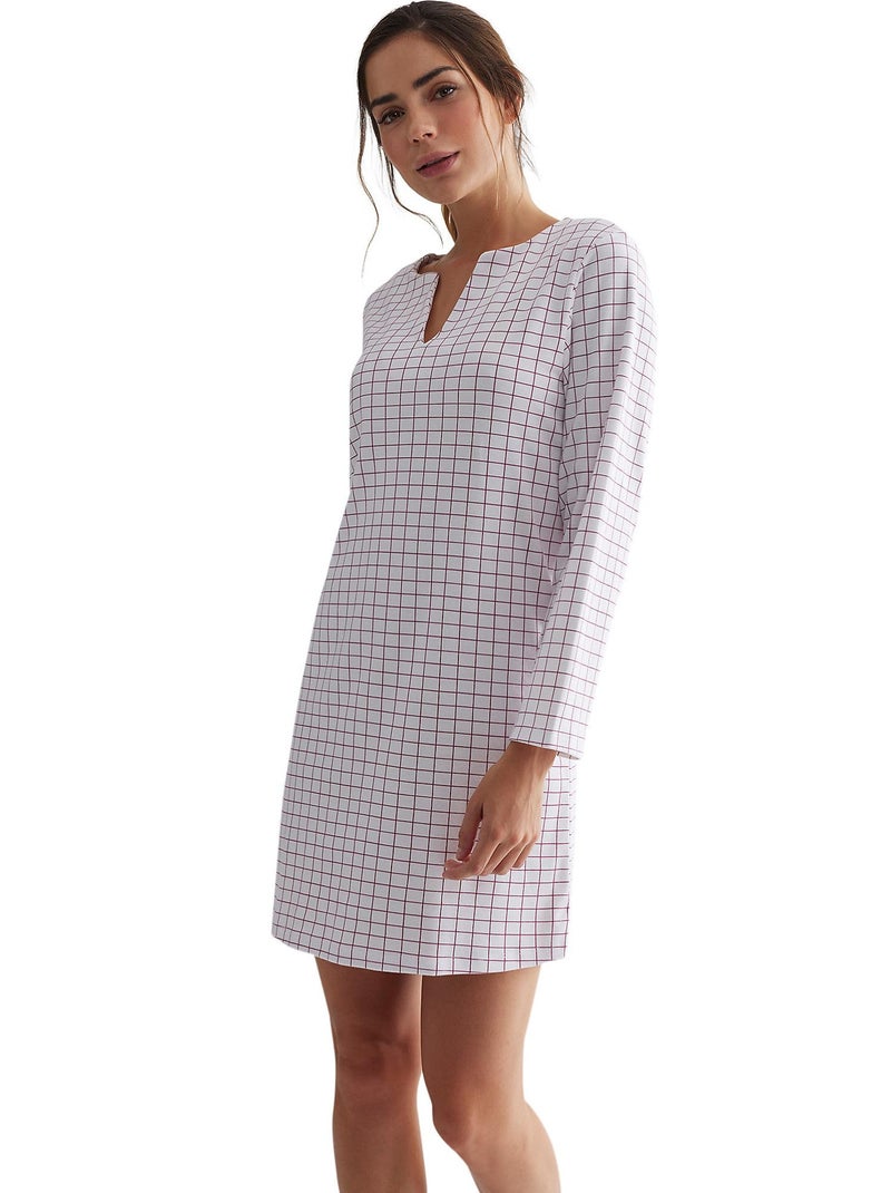 Chemise de nuit manches longues Cuadros Rouge - Kiabi