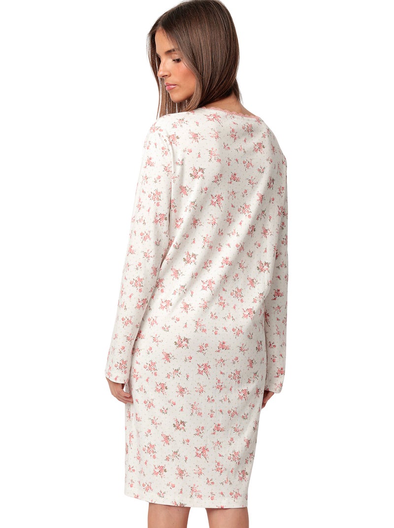 Chemise de nuit manches longues Dots And Flowers Orange corail - Kiabi