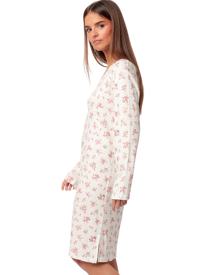 Chemise de nuit manches longues Dots And Flowers Orange corail - Kiabi