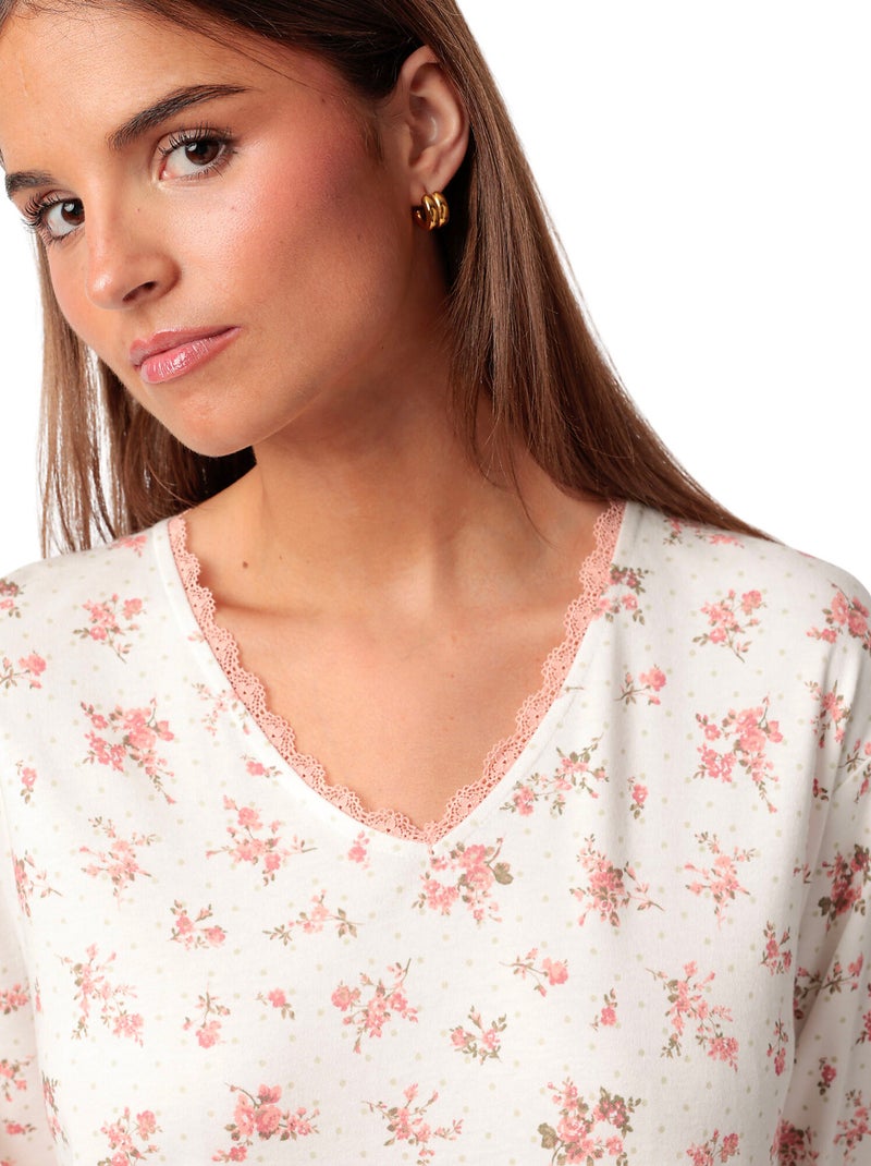 Chemise de nuit manches longues Dots And Flowers Orange corail - Kiabi