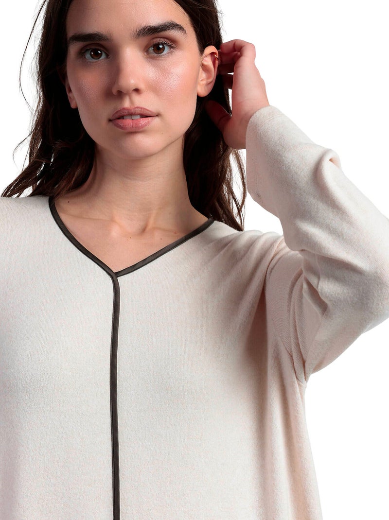 Chemise de nuit manches longues Elegant At Home Beige - Kiabi